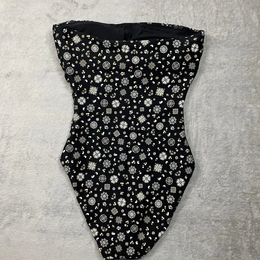 J.Crew Classic Sculpt Gemma One Piece Swimsuit 8 Black Bandana Convertible Print
